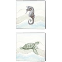 Framed 'Sea Animal in Waves 2 Piece Canvas Print Set' border=