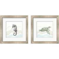 Framed 'Sea Animal in Waves 2 Piece Framed Art Print Set' border=