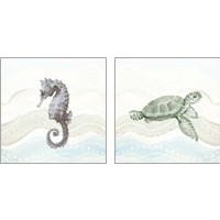 Framed Sea Animal in Waves 2 Piece Art Print Set