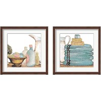 Framed 'Gold Bath Accessories 2 Piece Framed Art Print Set' border=