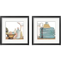 Framed 'Gold Bath Accessories 2 Piece Framed Art Print Set' border=