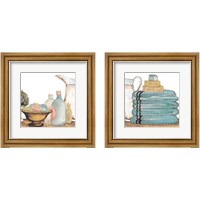 Framed 'Gold Bath Accessories 2 Piece Framed Art Print Set' border=