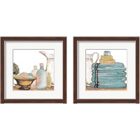 Framed 'Gold Bath Accessories 2 Piece Framed Art Print Set' border=