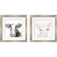 Framed 'Baby Farm Animal 2 Piece Framed Art Print Set' border=