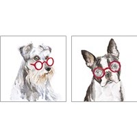 Framed 'Dog with Glasses 2 Piece Art Print Set' border=