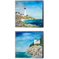 Framed 'Lighthouse on the Rocky Shore 2 Piece Canvas Print Set' border=