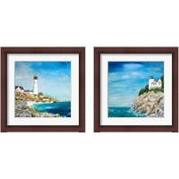 Framed 'Lighthouse on the Rocky Shore 2 Piece Framed Art Print Set' border=