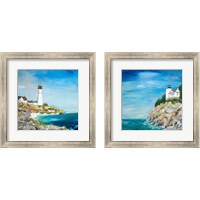 Framed 'Lighthouse on the Rocky Shore 2 Piece Framed Art Print Set' border=