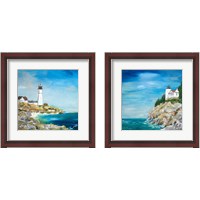 Framed 'Lighthouse on the Rocky Shore 2 Piece Framed Art Print Set' border=