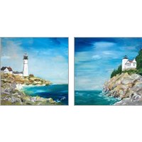 Framed 'Lighthouse on the Rocky Shore 2 Piece Art Print Set' border=