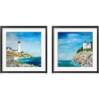 Framed 'Lighthouse on the Rocky Shore 2 Piece Framed Art Print Set' border=