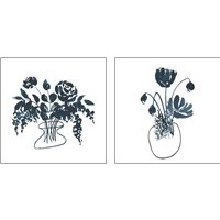Framed Indigo Floral Study 2 Piece Art Print Set