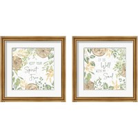 Framed 'Natures Leaves Sage 2 Piece Framed Art Print Set' border=