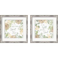 Framed 'Natures Leaves Sage 2 Piece Framed Art Print Set' border=