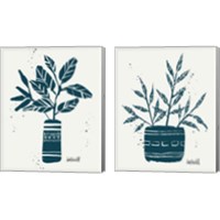 Framed Monochrome Blue Botanical Sketches 2 Piece Canvas Print Set