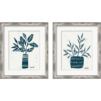 Framed 'Monochrome Blue Botanical Sketches 2 Piece Framed Art Print Set' border=