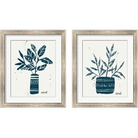 Framed Monochrome Blue Botanical Sketches 2 Piece Framed Art Print Set