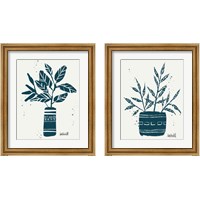 Framed Monochrome Blue Botanical Sketches 2 Piece Framed Art Print Set