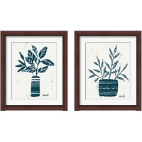 Framed Monochrome Blue Botanical Sketches 2 Piece Framed Art Print Set