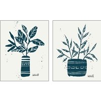 Framed Monochrome Blue Botanical Sketches 2 Piece Art Print Set