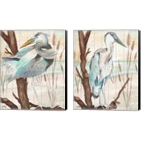 Framed Heron On Branch 2 Piece Canvas Print Set