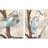 Framed Heron On Branch 2 Piece Art Print Set