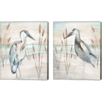 Framed Heron By Beach Grass 2 Piece Canvas Print Set