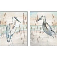 Framed Heron By Beach Grass 2 Piece Art Print Set