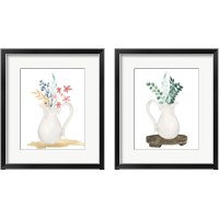 Framed 'Farmhouse Pitcher With Flowers 2 Piece Framed Art Print Set' border=