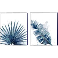 Framed 'Teal Palm Frond 2 Piece Canvas Print Set' border=