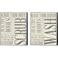 Framed Bath Reminders in Gray 2 Piece Canvas Print Set