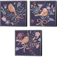 Framed 'Royal Birds Purple 3 Piece Canvas Print Set' border=
