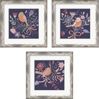 Framed 'Royal Birds Purple 3 Piece Framed Art Print Set' border=