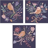 Framed 'Royal Birds Purple 3 Piece Art Print Set' border=