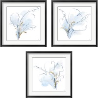 Framed Blue and Gold Floral 3 Piece Framed Art Print Set