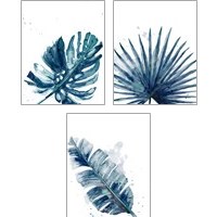 Framed Teal Palm Frond 3 Piece Art Print Set