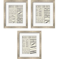 Framed 'Bath Reminders in Gray 3 Piece Framed Art Print Set' border=