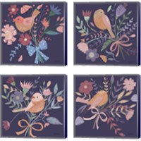 Framed 'Royal Birds Purple 4 Piece Canvas Print Set' border=