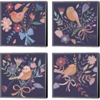 Framed Royal Birds Purple 4 Piece Canvas Print Set