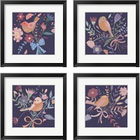 Framed 'Royal Birds Purple 4 Piece Framed Art Print Set' border=