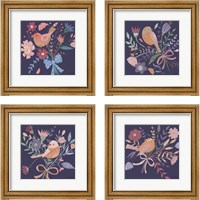Framed 'Royal Birds Purple 4 Piece Framed Art Print Set' border=