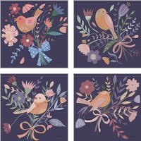Framed Royal Birds Purple 4 Piece Art Print Set