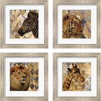 Framed 'Golden Safari 4 Piece Framed Art Print Set' border=