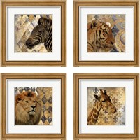 Framed 'Golden Safari 4 Piece Framed Art Print Set' border=