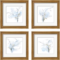 Framed 'Blue and Gold Floral 4 Piece Framed Art Print Set' border=