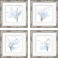 Framed 'Blue and Gold Floral 4 Piece Framed Art Print Set' border=