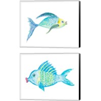 Framed 'Yellow and Blue Fish 2 Piece Canvas Print Set' border=
