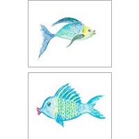 Framed 'Yellow and Blue Fish 2 Piece Art Print Set' border=