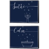 Framed 'Underlined Bath Navy 2 Piece Canvas Print Set' border=