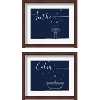 Framed 'Underlined Bath Navy 2 Piece Framed Art Print Set' border=